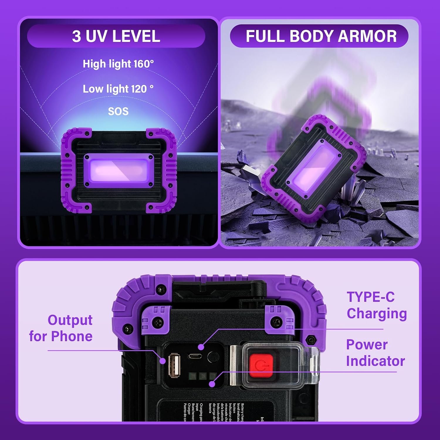 Rechargeable Black Light, Cordless 395nm LED Blacklight for Neon Glow Party