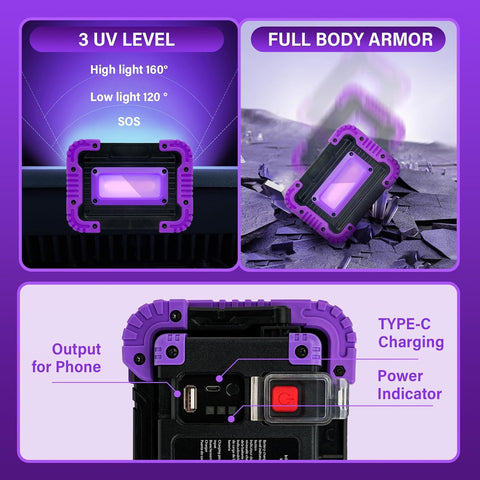 Rechargeable Black Light, Cordless 395nm LED Blacklight for Neon Glow Party
