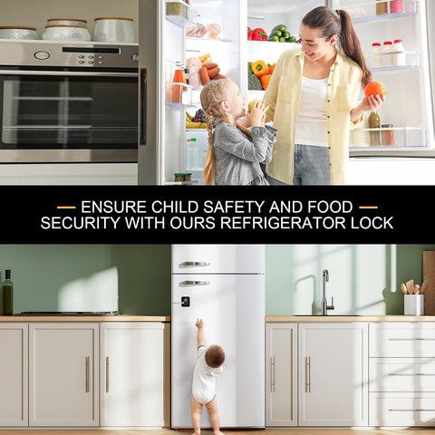 Fridge Lock, 2PCS Upgraded Refrigerator Lock for Freezer, Cabinets and Drawers, Air Fryer, Closets, Windows, Doors, Durable ABS with Adhesive Backing, Easy Install, No Tools Needed, Black