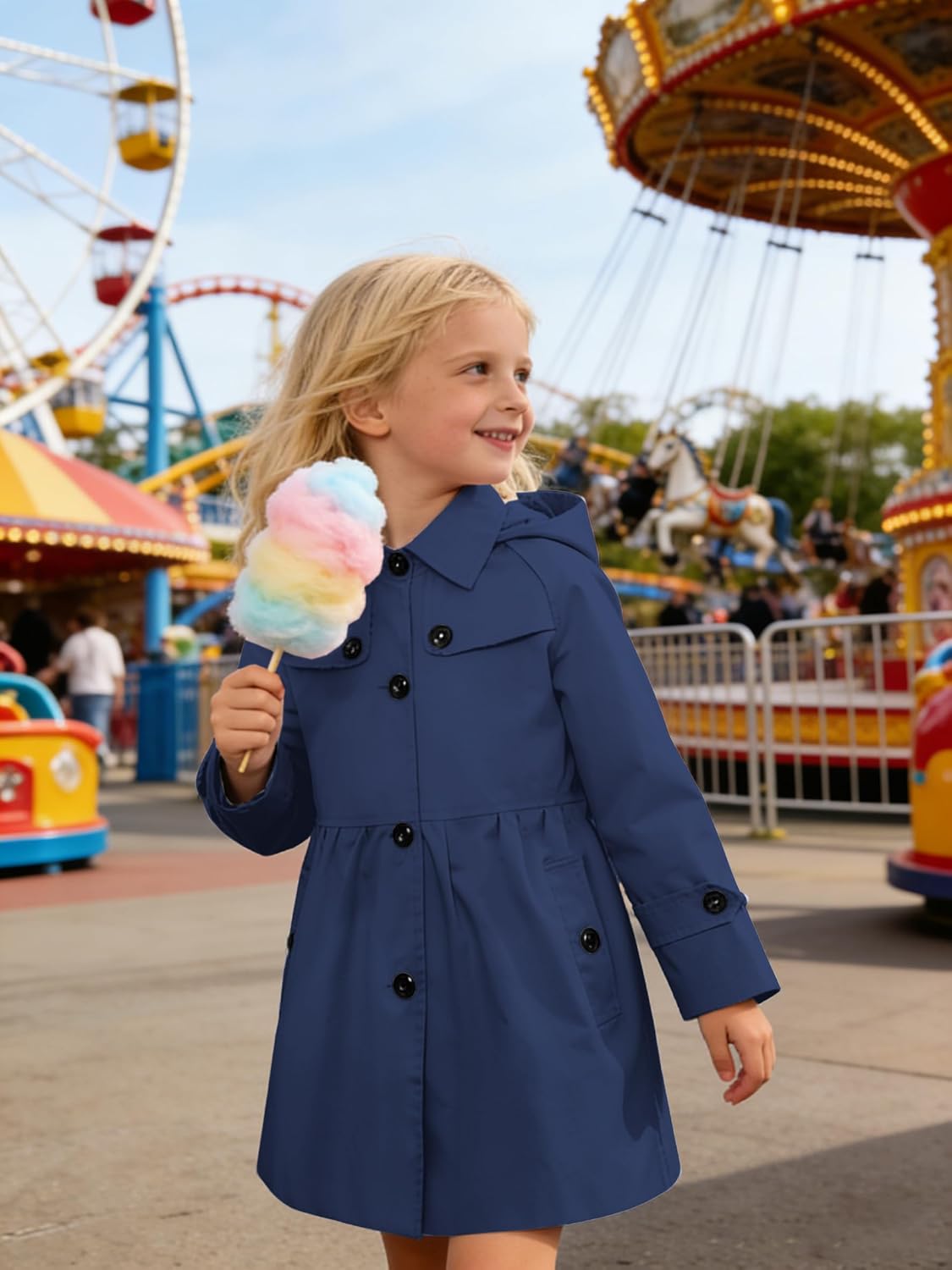 Betusline Kids Girl's Rain Jackets Waterproof Hooded Trench Coat Raincoats
