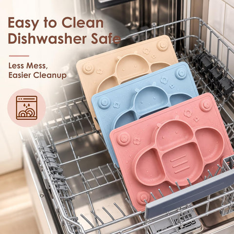 ROCCED Suction Plates for Baby Placemat Spoon Fork Set for Toddlers, Silicone Baby Plates with Suction Baby Dishes for Kids Plates-pale mauve