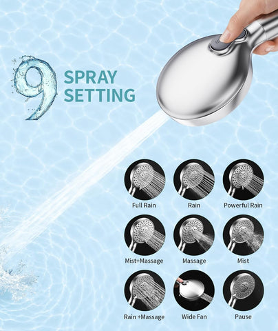 SR SUN RISE Filtered Shower Head with Handheld High Pressure 9 Spray Mode Showerhead Detachable Shower Head Water Softener Filters Beads for Hard Water Remove Chlorine 1 Filter Chrome