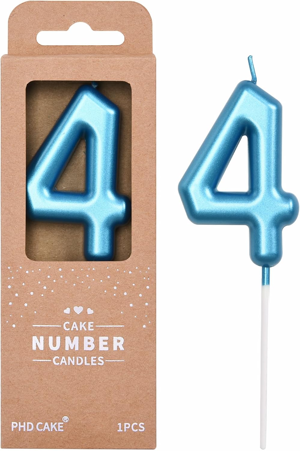 PHD CAKE 2.76 inch Classical Blue 4 Number Birthday Candles, Blue Number Candles, Cake Number Candles, Party Celebration
