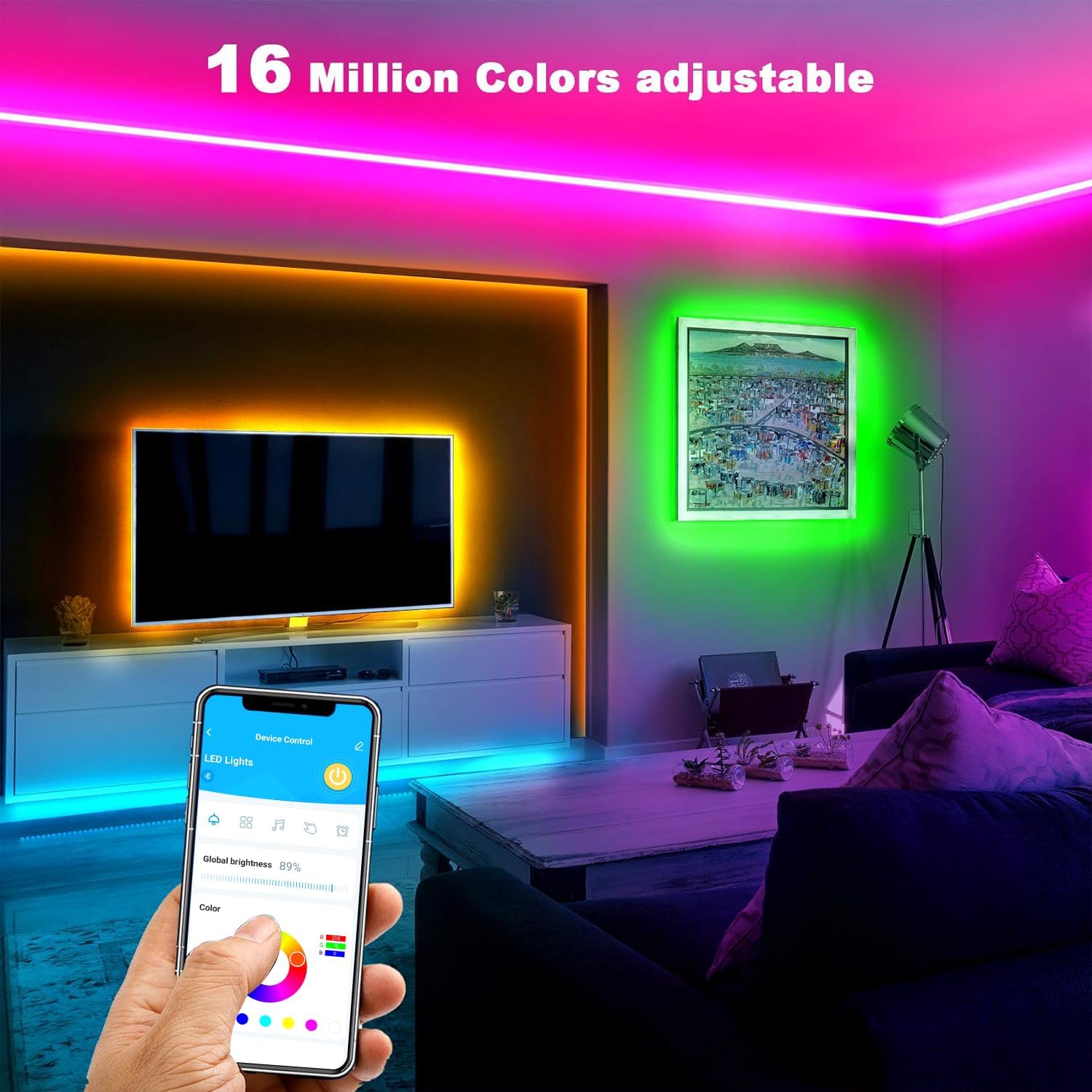 DAYBETTER Smart Led Lights 32.8 ft, 2835 RGB Led Strip Lights Kits with 24 Keys Remote, App Control Timer Schedule Led Music Strip Lights