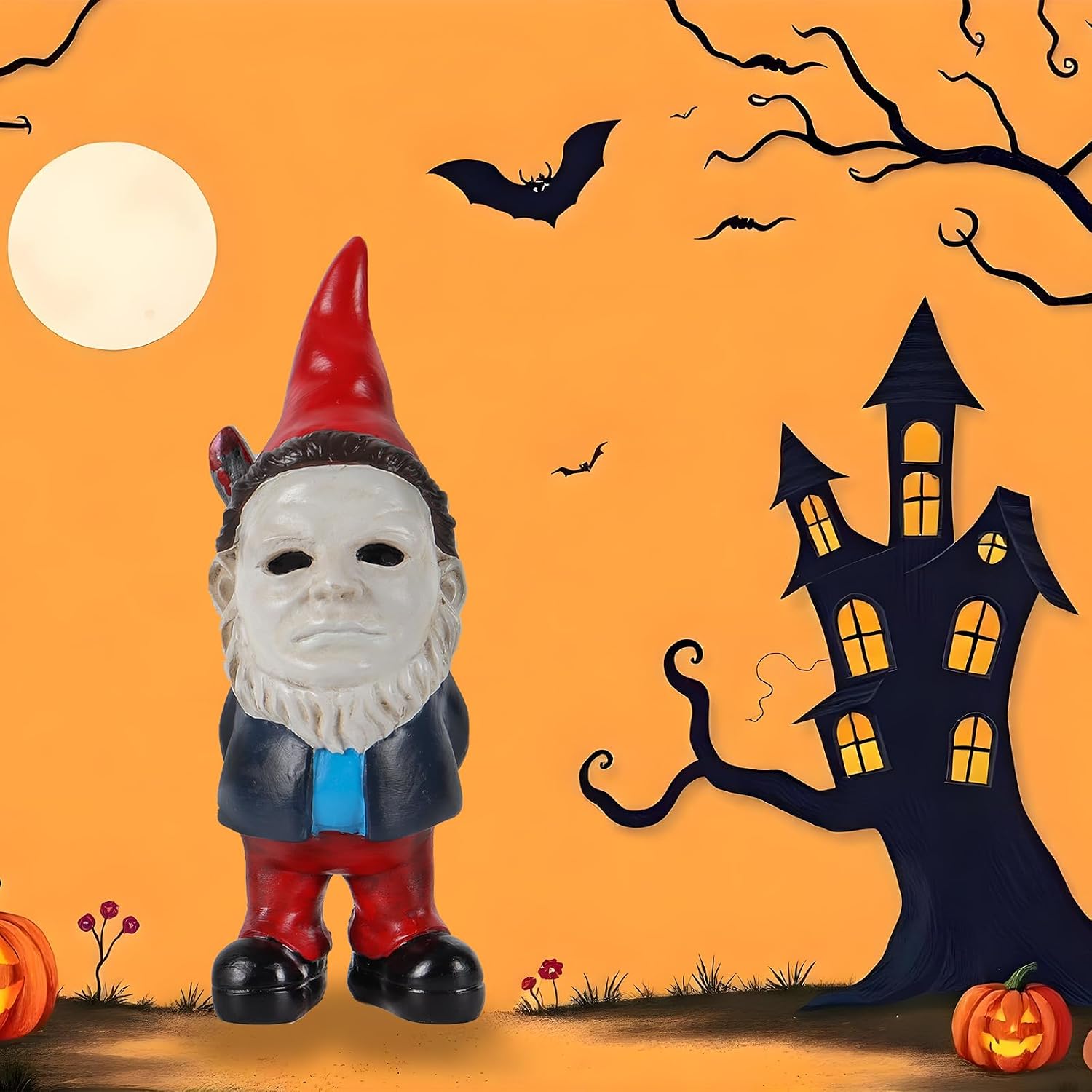 SPINNDO Garden Gnome Statue Decoration Garden Decor Horror Gnomes Boo Basket（Red