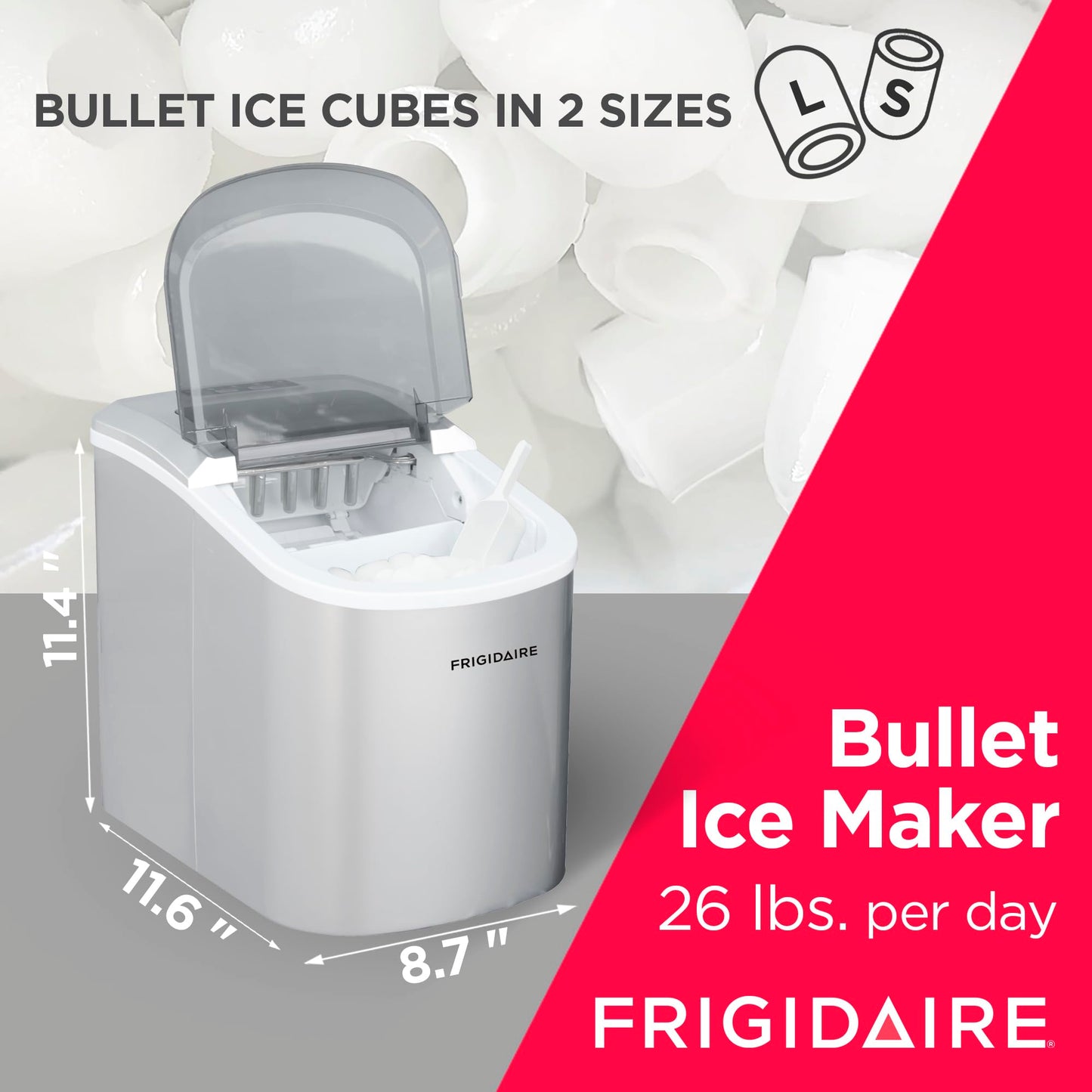 FRIGIDAIRE EFIC189-Silver Compact Ice Maker, 26 lb per Day, Silver (Packaging May Vary)