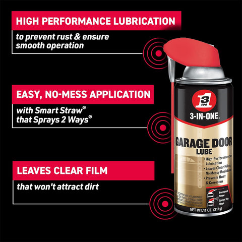 3-IN-ONE Garage Door Lubricant with SMART STRAW SPRAYS 2 WAYS, 11 OZ