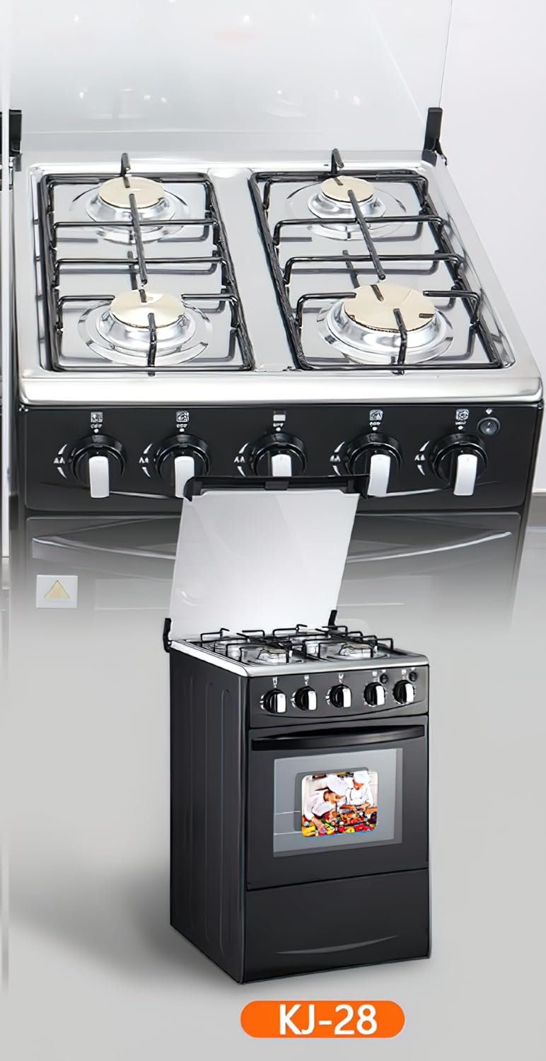 20-inch LPG (Propane) Gas Range, 4-Burner Cooktop with 62L Oven, 201 Stainless Steel, Black Glass Lid, Electronic Ignition, for Kitchen