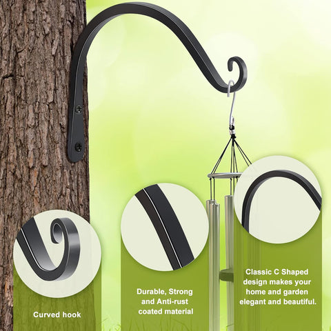 FEED GARDEN Heavy Duty Plant Hangers Outdoor Indoor, 8 Inch 2 Pack Metal Hanging Bracket Holds Up to 44 lbs, Wall Brackets for Hanging Baskets, Bird Feeders,Wind Chime& Lanterns, Black