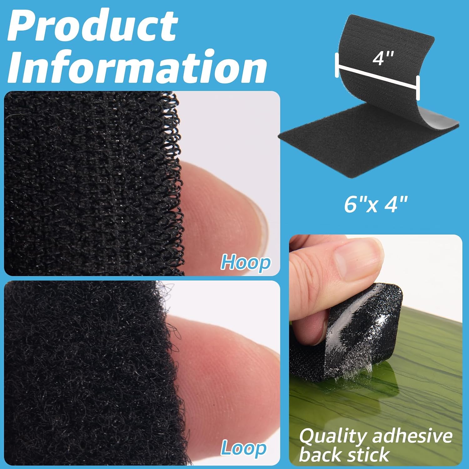 Art3d 48 Sets Hook and Loop Tape Sticky Back, 4"x6" Double-Sided Command Adhesive Strip Heavy Duty