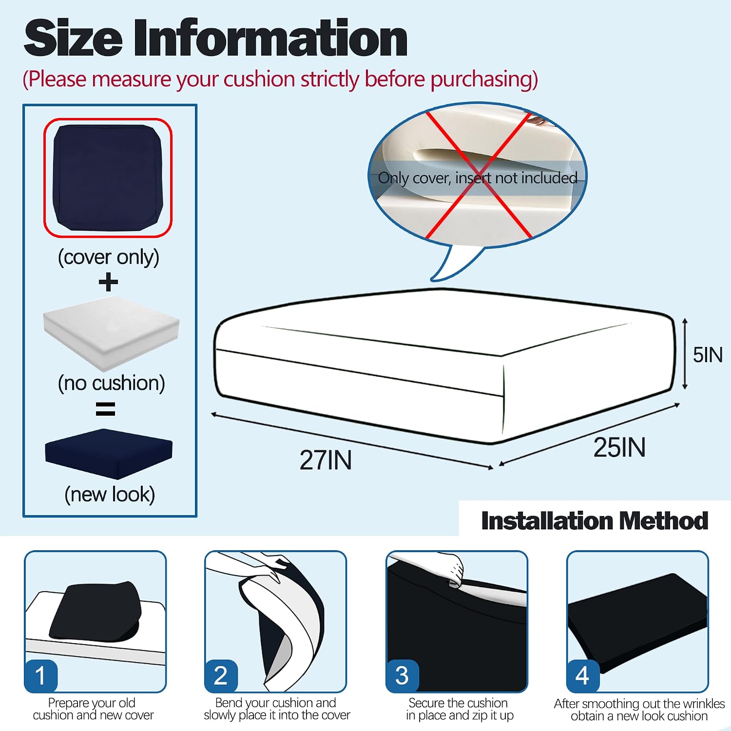 Sqodok Outdoor Cushion Covers 25x27 inch, 2Pack Patio Chair Cushion Covers