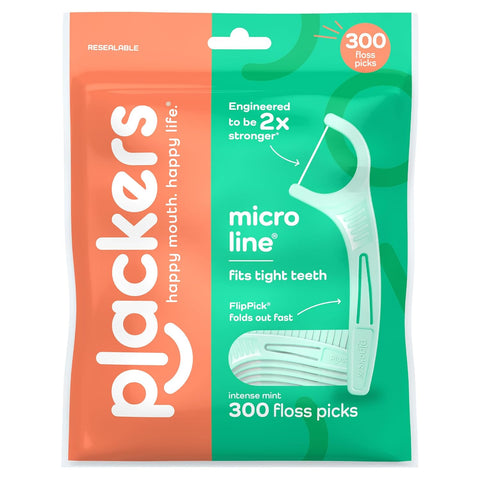 Plackers Micro Line Floss Picks, Intense Mint, 300 Count