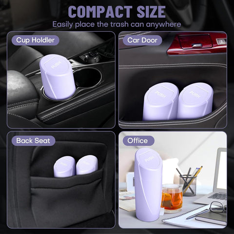 Car Trash Can Bin with Lid - Car Garbage Can Cup Holder - Light Purple Mini Leakproof Vehicle Garbage Bin with 20pcs Trash Bags-Automotive Organizers and Storage for Front Back Seat Accessories