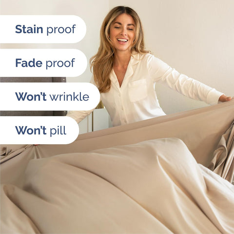Cal King Size 4 Piece Sheet Set - Comfy Breathable & Cooling Sheets - Cream