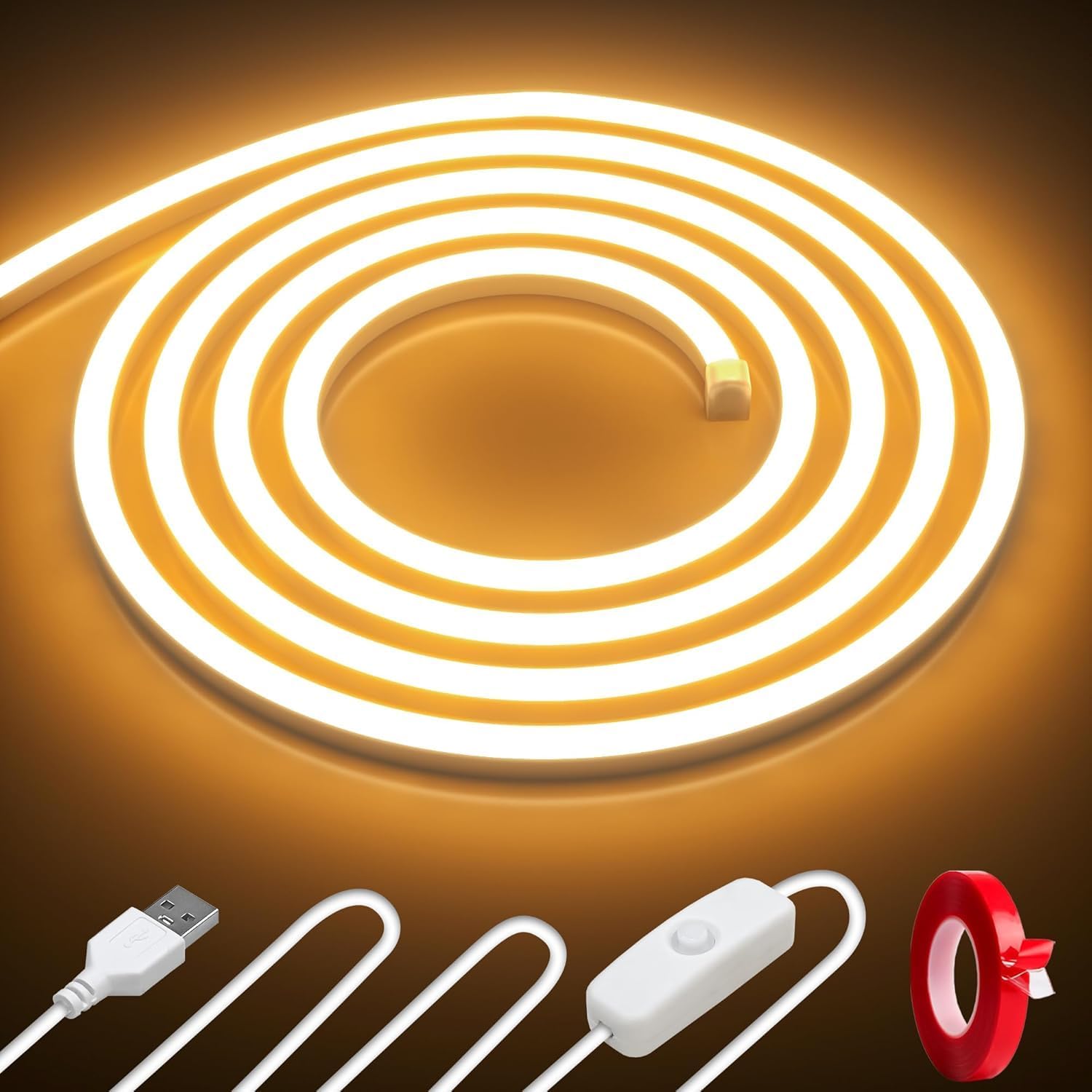 Cozylady RGB Neon Light LED Rope Light (1M/3.28Ft-USB-Warm White)