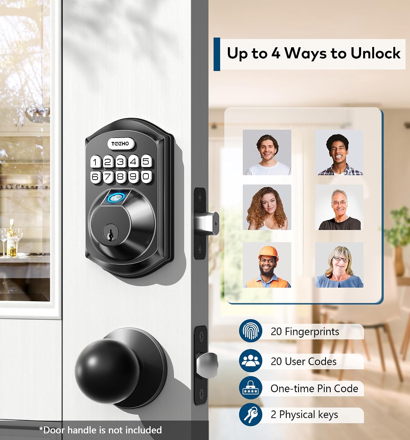 TEEHO TE002 Fingerprint Deadbolt with Keypad for Front Door, Matte Black