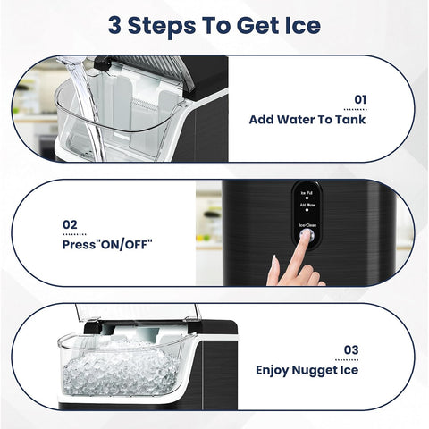 Antarctic Star Nugget Ice Makers Countertop with Self-Cleaning, 35lbs/24H, Portable Sonic Ice Maker Machine with Handle/Basket/Scoop for Home, Kitchen, Office, Camping(Black)