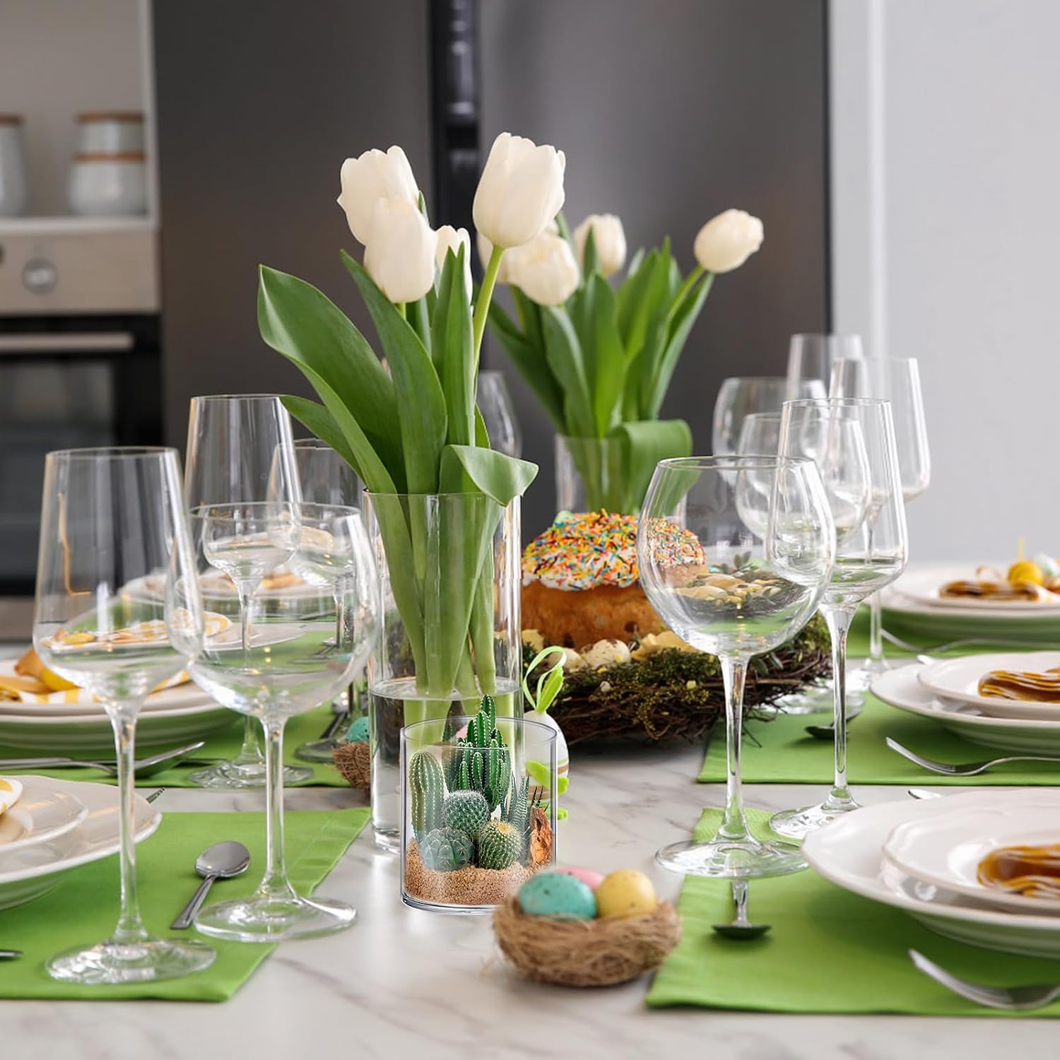 Homjoy Glass Cylinder Vase Set of 16 (2.17x4, 2.56x6, 3.15x8, 3.55x10 in)