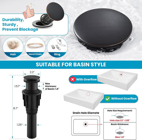 gotonovo Vintage Bathroom Vessel Sink Faucet, Oil Rubbed Bronze, with Drain