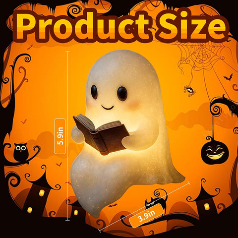 QETRABONE Halloween Ghost Reading Book Lamp, Funny Ghost Figurine Statue