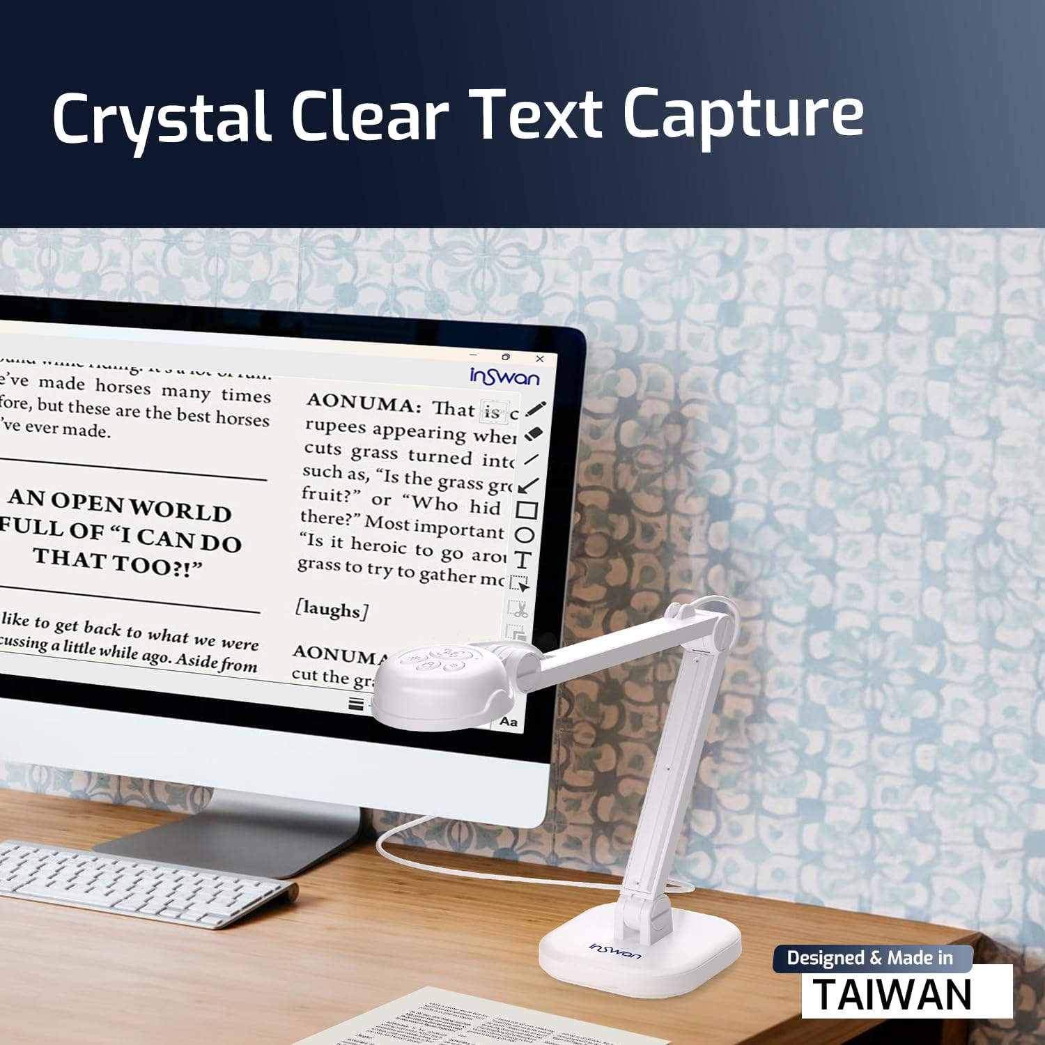 INSWAN INS-1 Classic USB Document Camera/Webcam, 8MP, Built-in LED, Mic