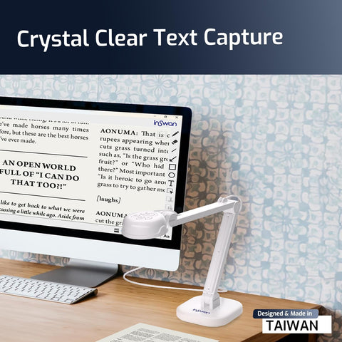 INSWAN INS-1 Classic USB Document Camera/Webcam, 8MP, Built-in LED, Mic