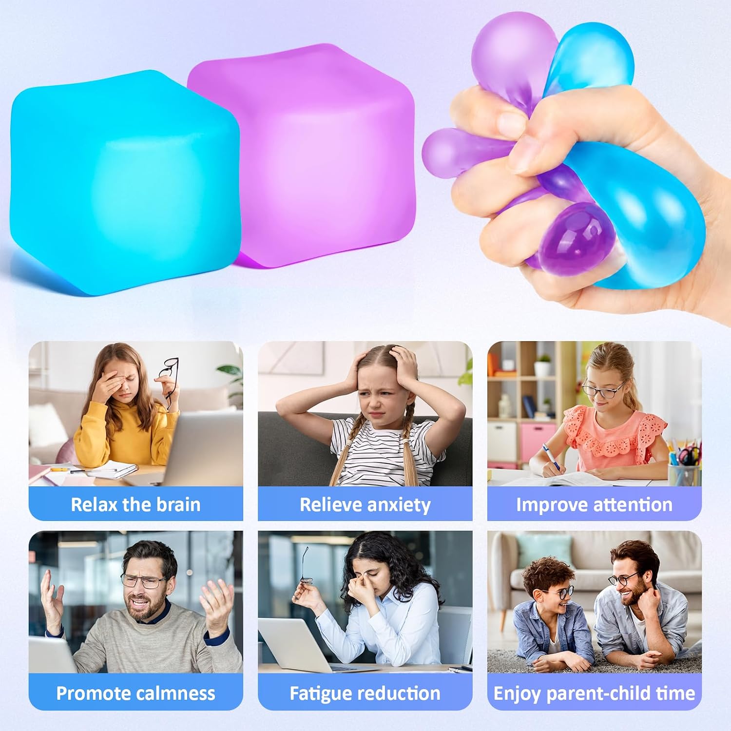 VISCOO 2 Pack Stress Cube, Slow Rising Cube Squishy for Anxiety Relief