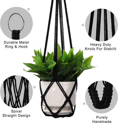 YIBOT Black Macrame Plant Hanger Indoor Hanging Planter Basket