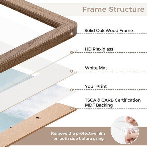 FLYJOE A4 Solid Oak Wood Photo Frame | A4 Picture Frame With Mat For A5 | Plexiglass And Hanging Hardware Included | Walnut, 1 Pack