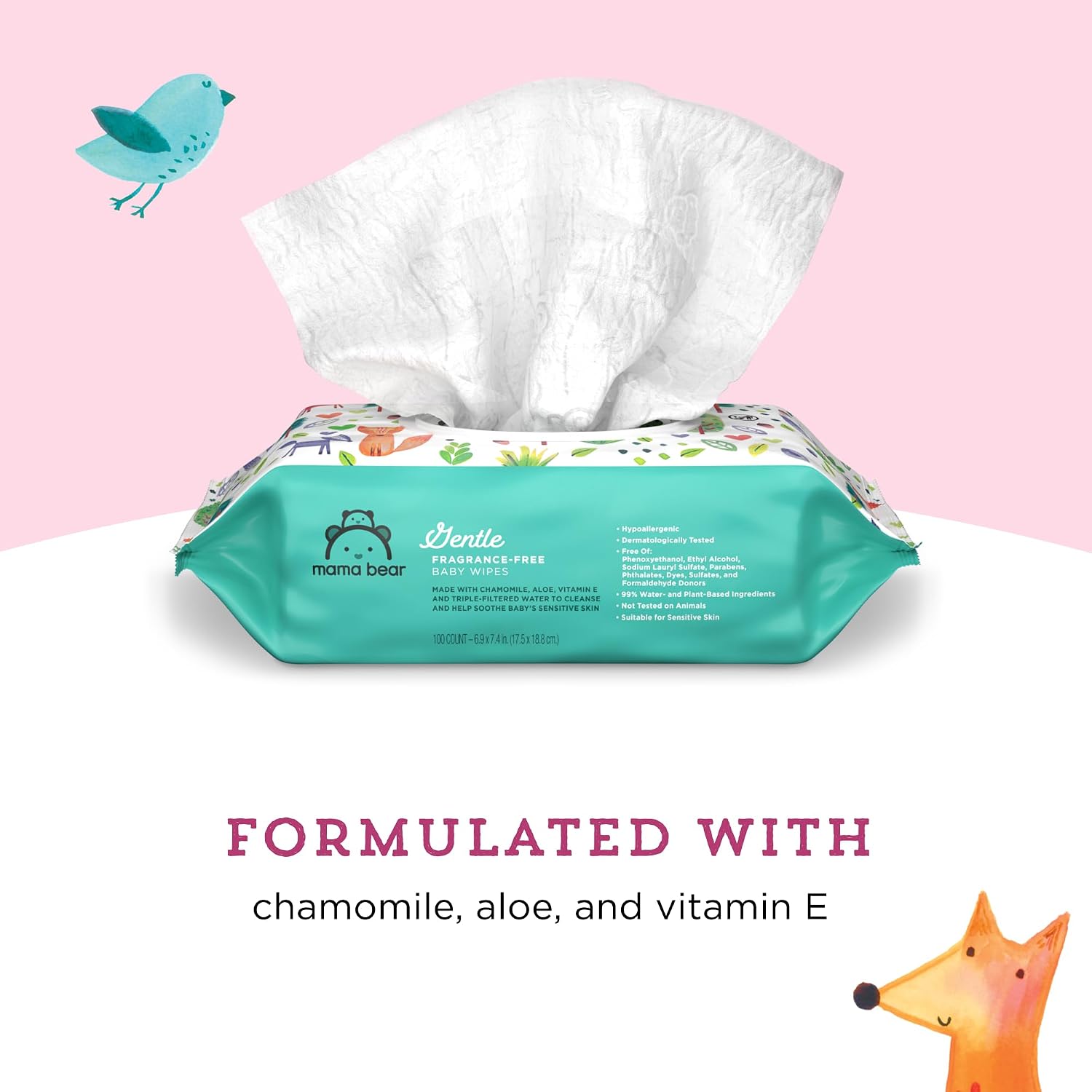 Amazon Brand - Mama Bear Gentle Formulated without Fragrance Baby Wipes, Hypoallergenic, Sensitive Skin, Unscented, 800 Count (8 Packs of 100)