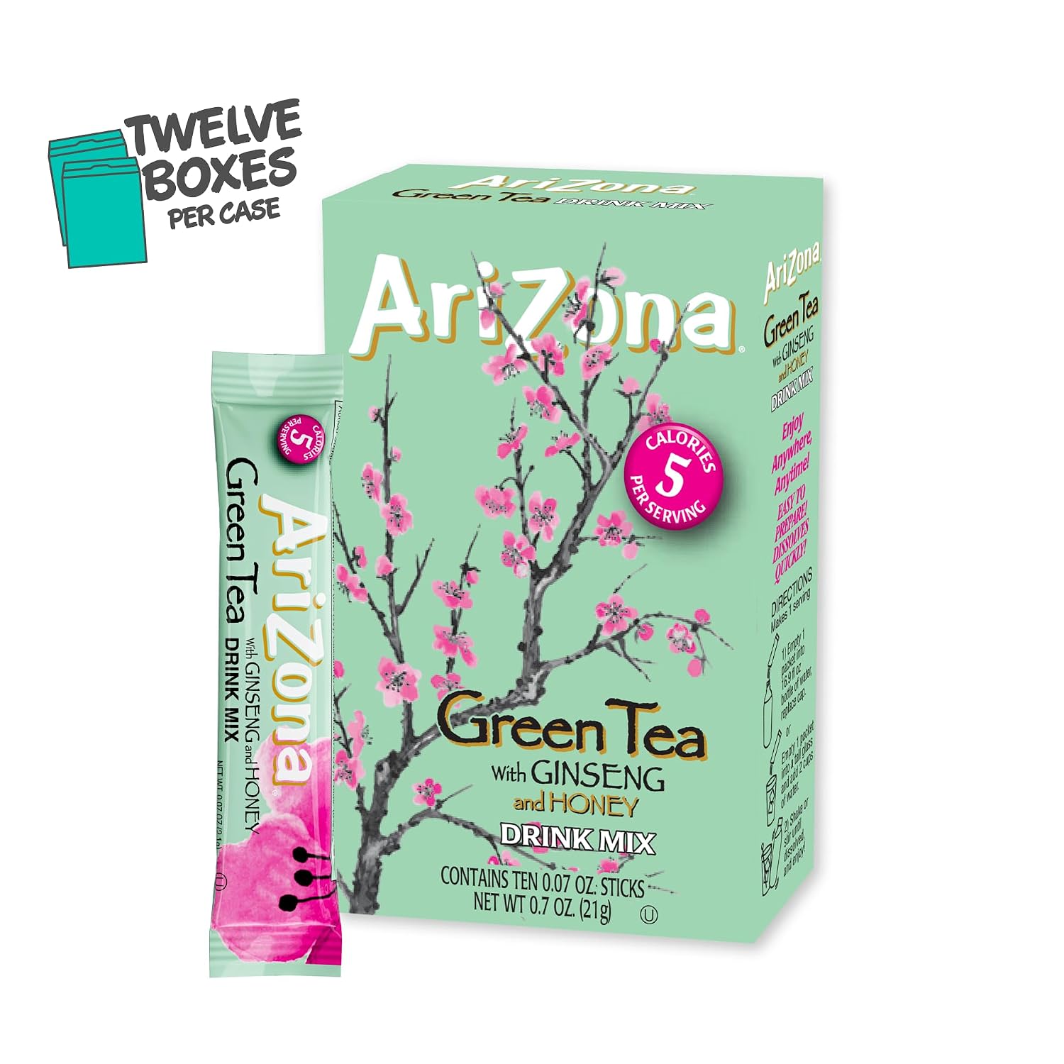 AriZona Green Tea On-the-Go Powder Drink Mix 0.07oz 10ct Box (12 Pack)
