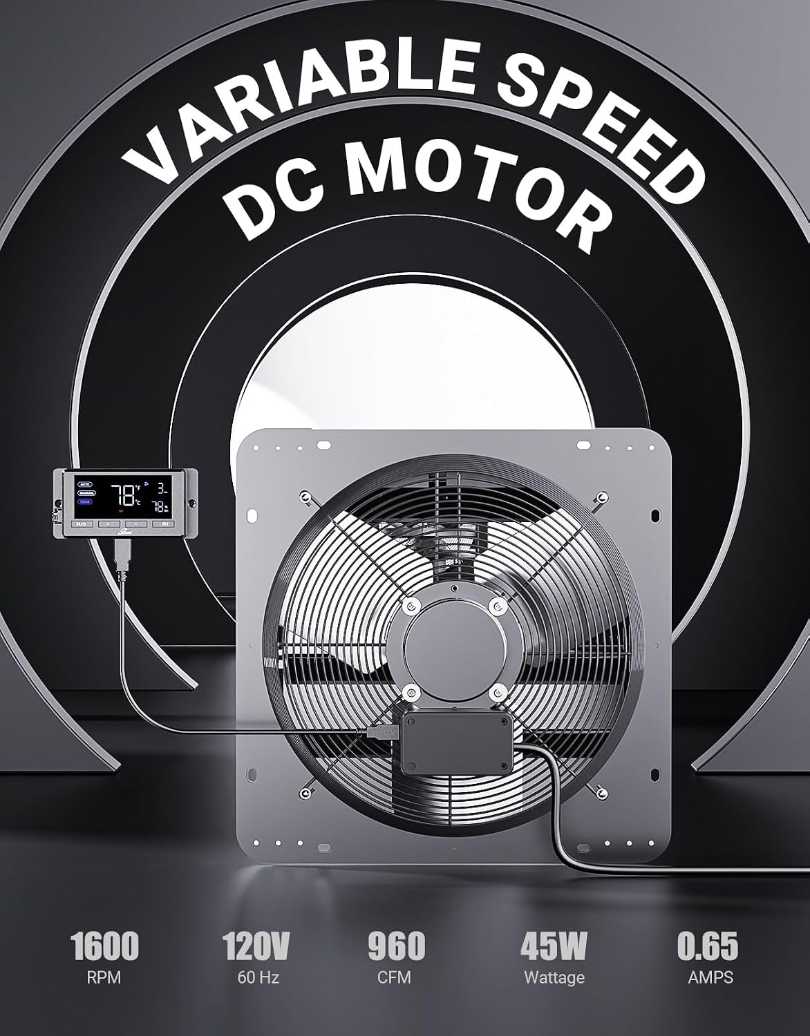 iLIVING 12" Wall Mounted Shutter Exhaust Fan, Automatic Shutter, Temperature and Humidity Controls with Variable Speed, 960 CFM at 1600 RPM DC Motor
