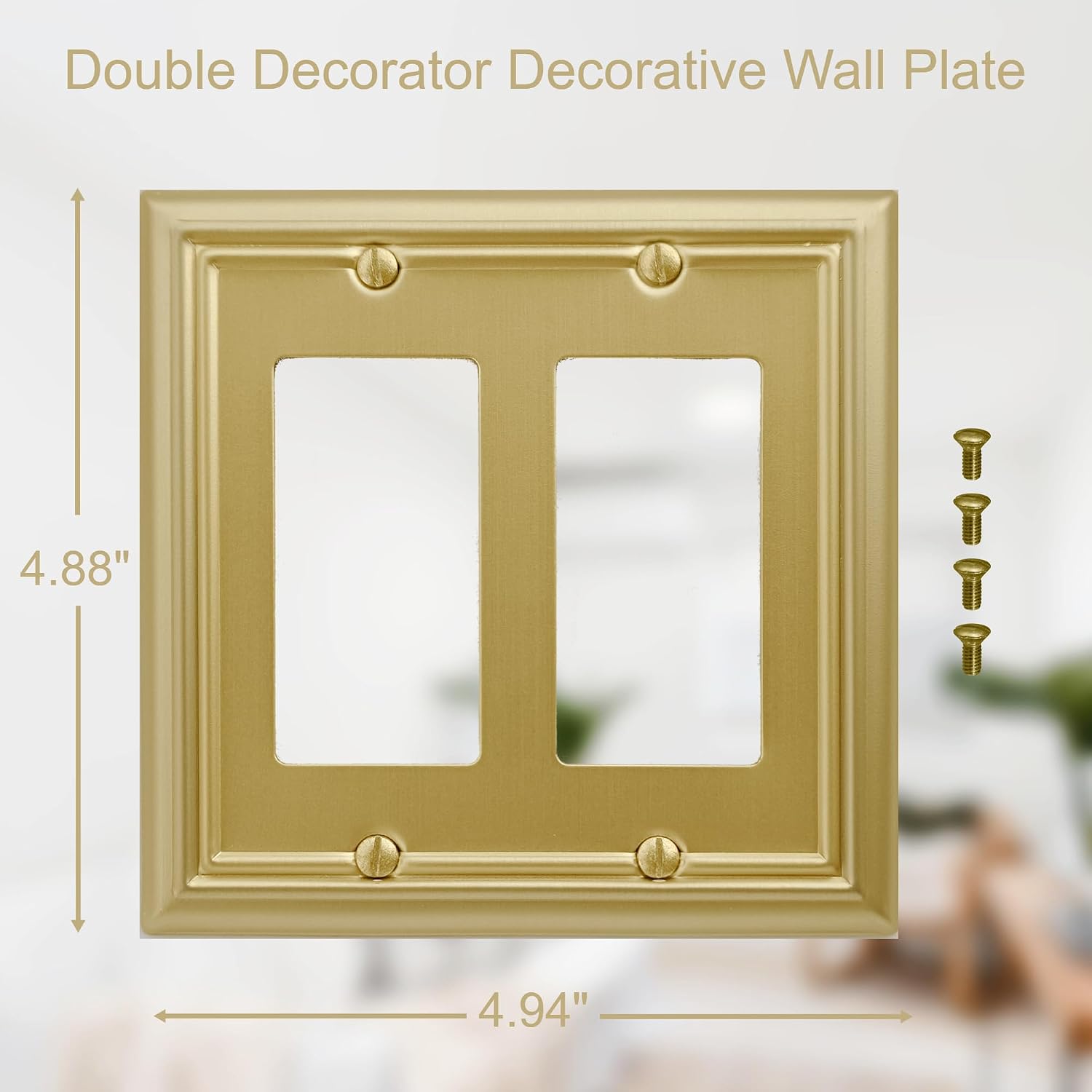 OKAWYC Double Decorator Light Switch Cover Adler Metal Wall Plate, 2-Pack Brushed Brass 2 Gang Double Rocker, for Receptacle Dimmer Switch GFCI Outlet Decorative Wallplate, Durable