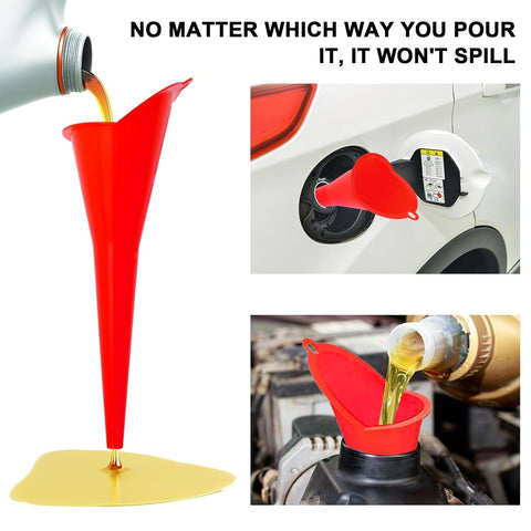 Long-Neck Oil Funnel for Automotive – Multi-Function Plastic Funnel for Oil, Gas & Lubricants – Universal Car Accessory (Red (2-Pack))
