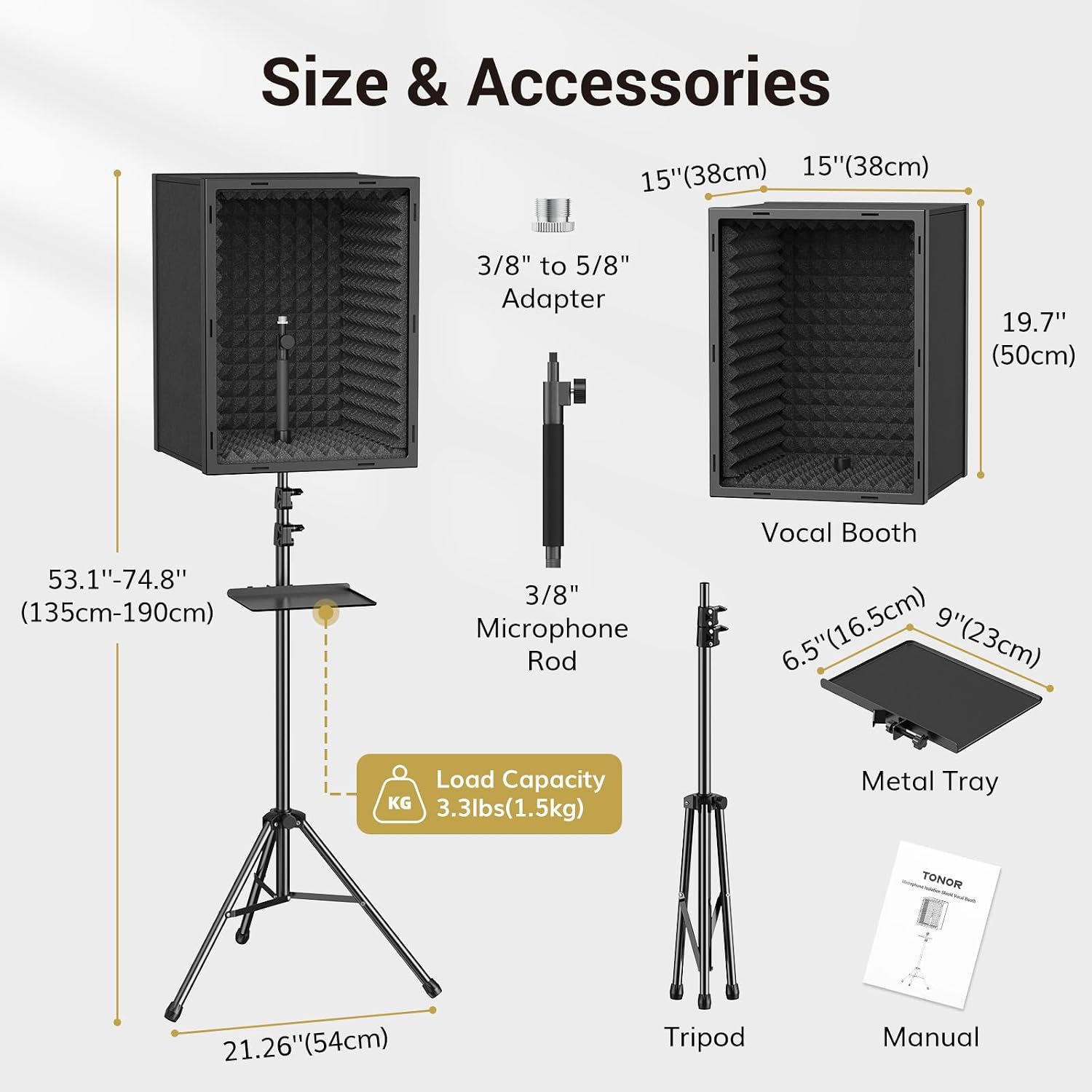 TONOR Microphone Isolation Shield for Studio with Tripod Stand, Vocal Booth