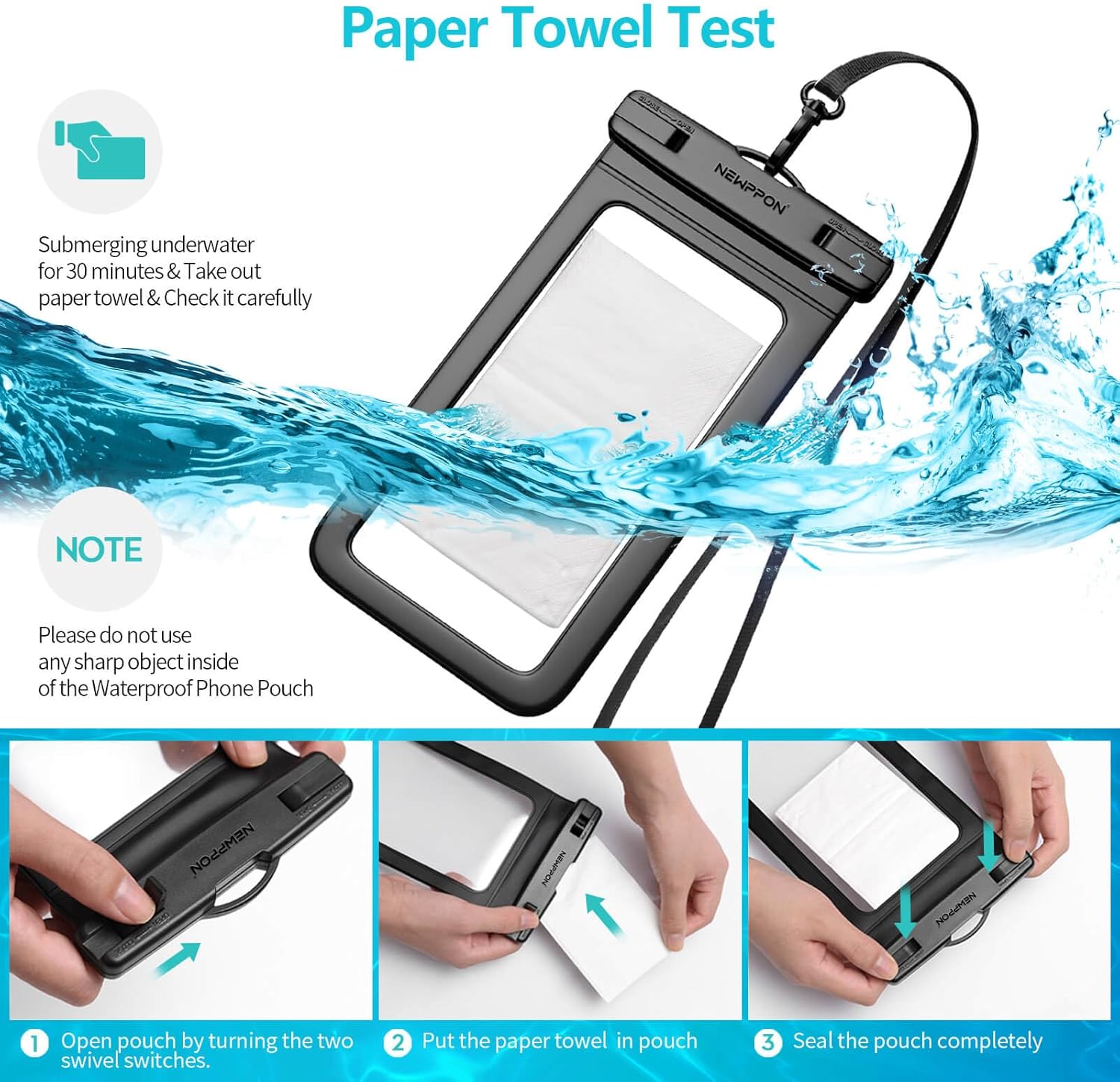 100 Pack 8.5“ Waterproof Cell Phone Pouch - Underwater Dry Bag Case Lanyard - Water Proof Clear Holder Protector for iPhone 17 16 15 Pro Max Plus Samsung Galaxy S25 S24 Ultra Note for Beach Swimming