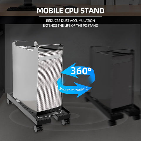 Adjustable Computer Tower Stand, Ventilated Mobile CPU Holder, Large Black