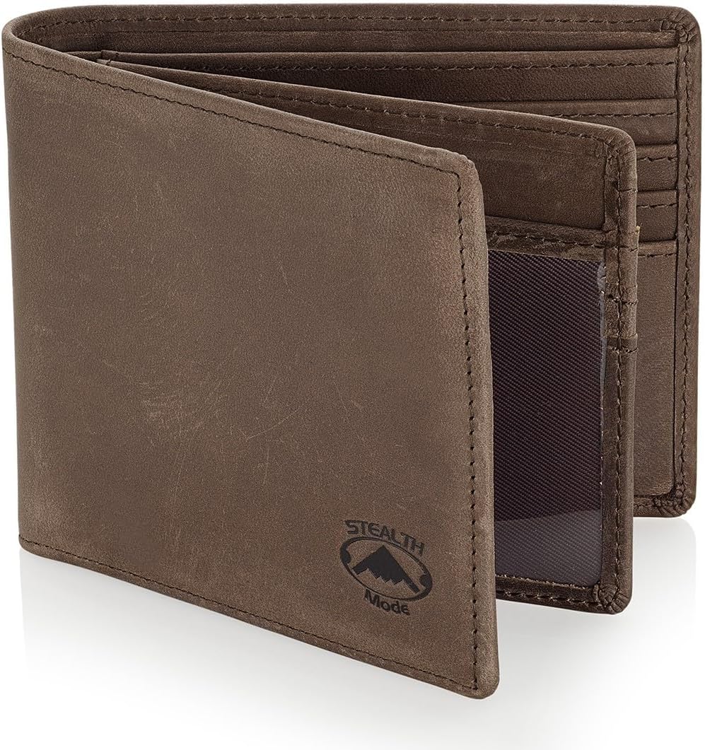 Stealth Mode Leather Bifold Wallet for Men With ID Window and RFID Blocking