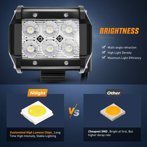 Nilight 2PCS 4 Inch Flood LED Light Pods Kit 18W