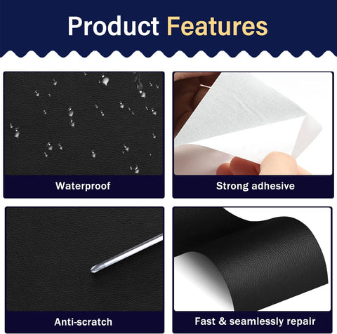 Zenyao Leather Repair Patch Tape - Self Adhesive Leather Repair Kit for Car Seat Furniture, Heavy Duty Vinyl Repair Patch for Couch Sofa, Waterproof for Rips Scratches Tears, 16x60 Inch Roll, Black
