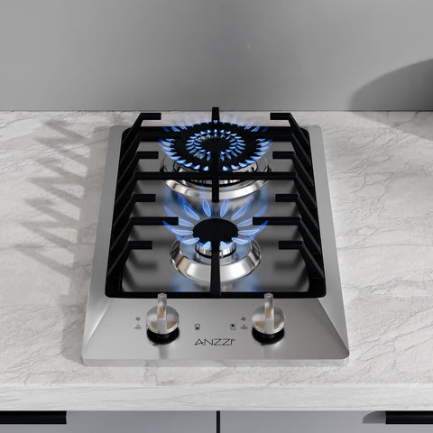 ANZZI 12 in. 2-Burner Built-in Gas Cooktop | Stainless Steel Surface Gas