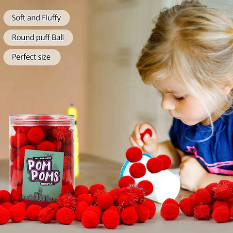 Phinus 200 PCS Pom Poms, 1 Inch Pompoms for Crafts, Soft and Fluffy Craft Pom Poms, Pom Pom Balls, for Arts and Craft Making Decorations (Red)