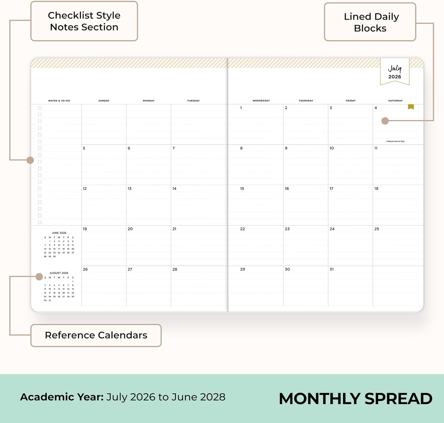 Blue Sky 2026-2028 Monthly Academic Planner, 8.5"x11", Orange Blossom Mint