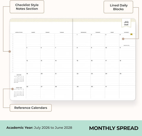 Blue Sky 2026-2028 Monthly Academic Planner, 8.5"x11", Orange Blossom Mint