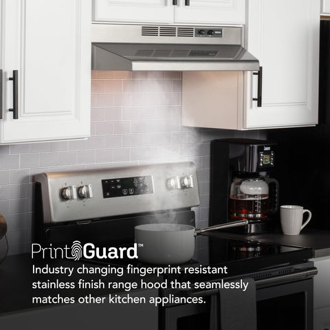 Broan-NuTone 4124SF Inch, 24", Stainless PrintGuard Fingerprint Resistant Ductless Under-Cabinet Range Hood, Stainless Steel Finish