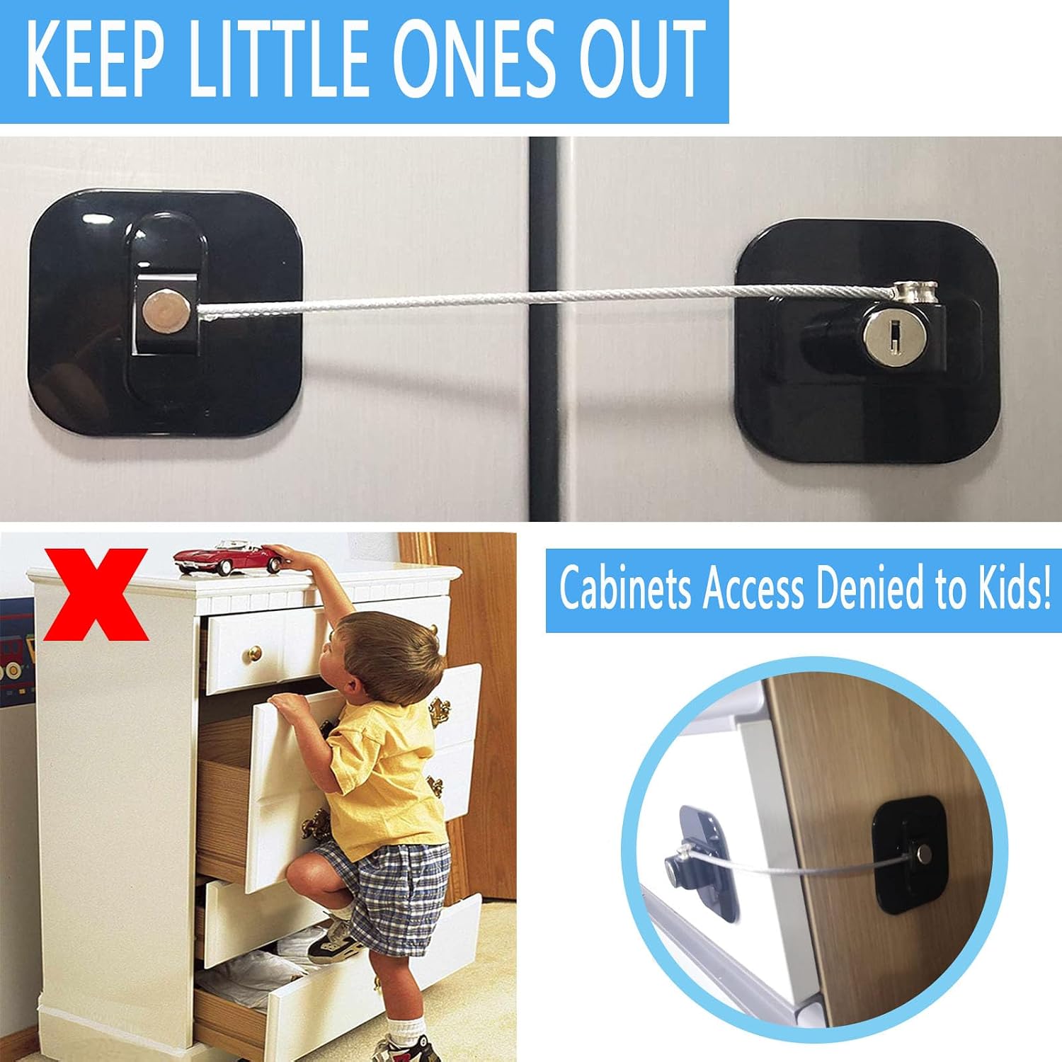 YEYA Child Proof Refrigerator & French Door Lock with Key, 2-Pack