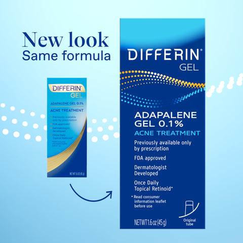 Differin Acne Treatment Gel, 180 Day Supply, Retinoid Treatment for Face with 0.1% Adapalene, Gentle Skin Care for Acne Prone Sensitive Skin, 45g Tube, Pack of 2 (Packaging May Vary)