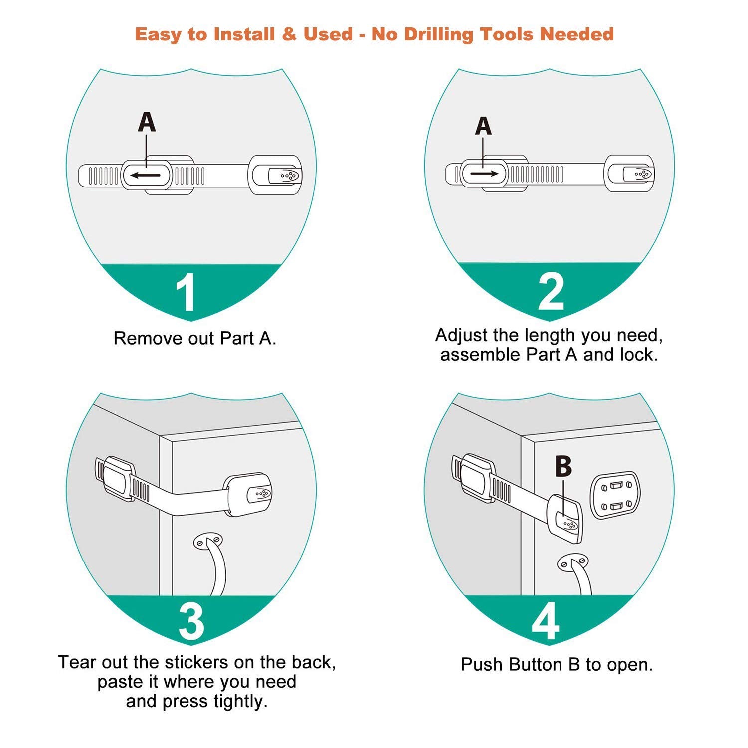 Vmaisi Multi-Use Adhesive Strap Locks for Baby Proofing Cabinets & Drawers
