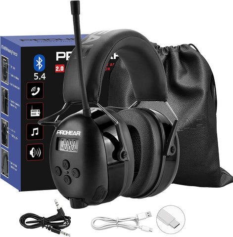 PROHEAR 033 AM FM Bluetooth 5.4 Radio Headphones - USB C Rechargeable 1500mAh Battery - Radio Headset Hearing Protection 31dB SNR - 58Hrs Playtime - Ear Protector for Mowing Lawn, Gifts for Father