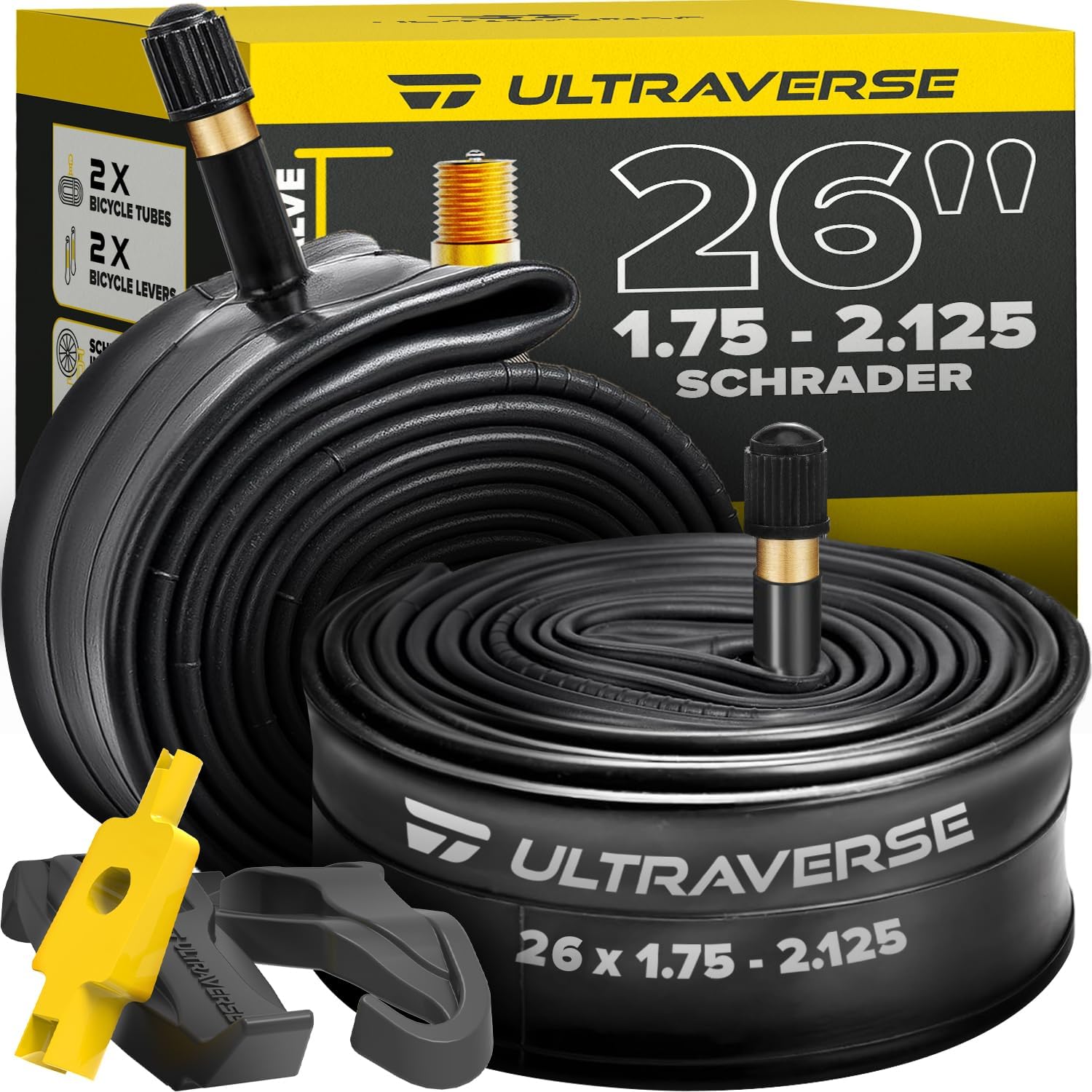 Ultraverse 26" Bike Inner Tubes 26 x 1.75, 1.95, 2.10, 2.125 - Set of 2